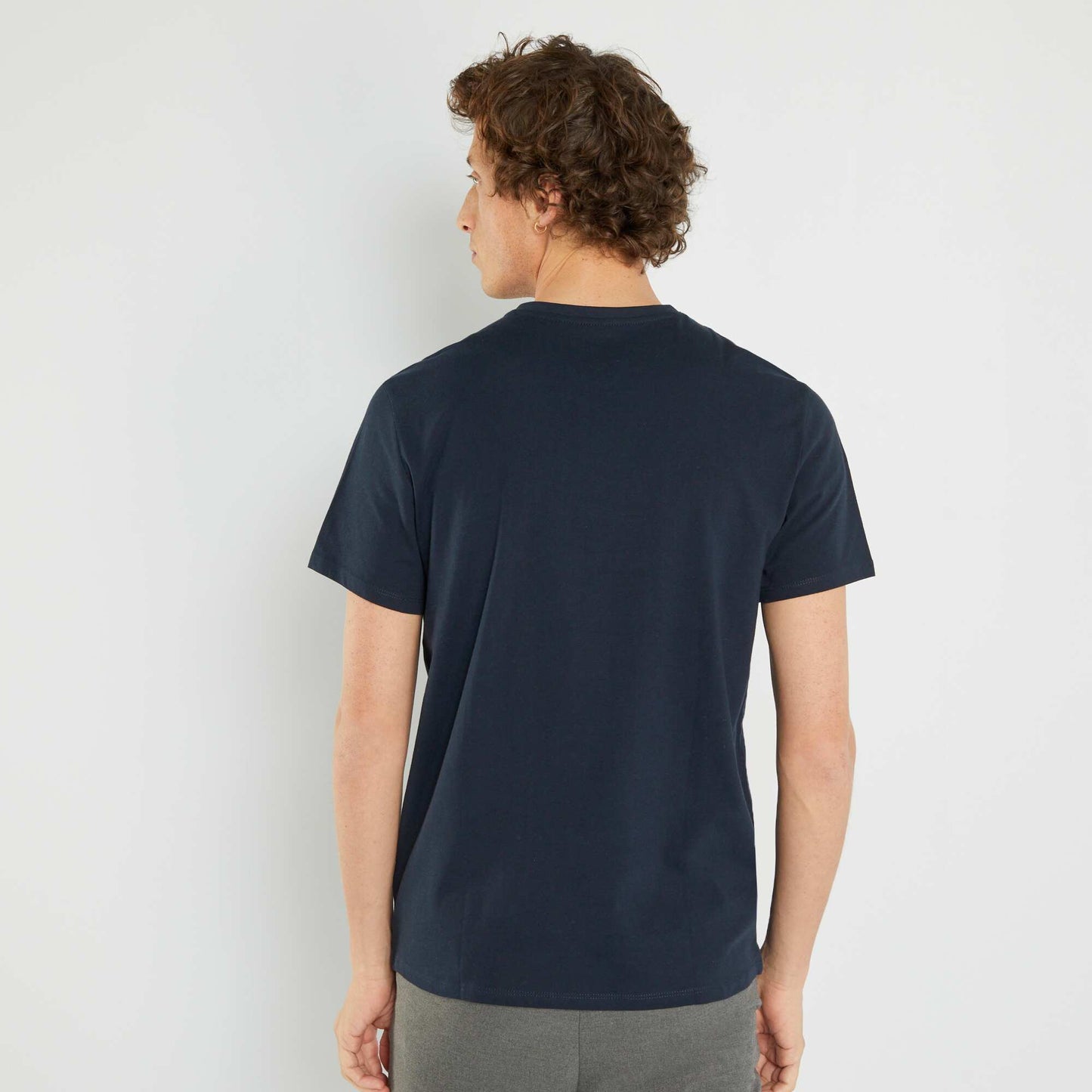 Regular cotton V-neck T-shirt BLUE