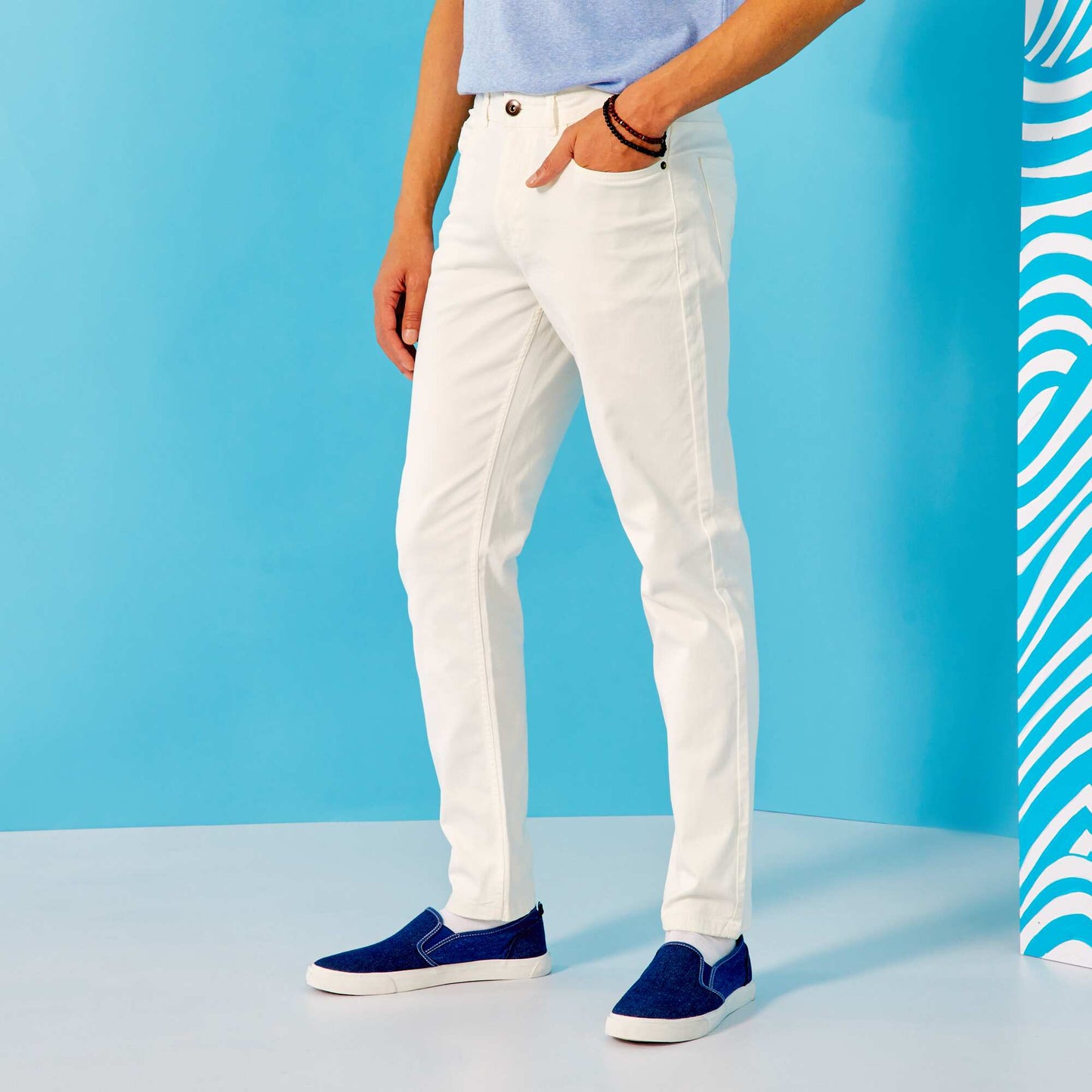 Slim-fit 5-pocket twill trousers WHITE