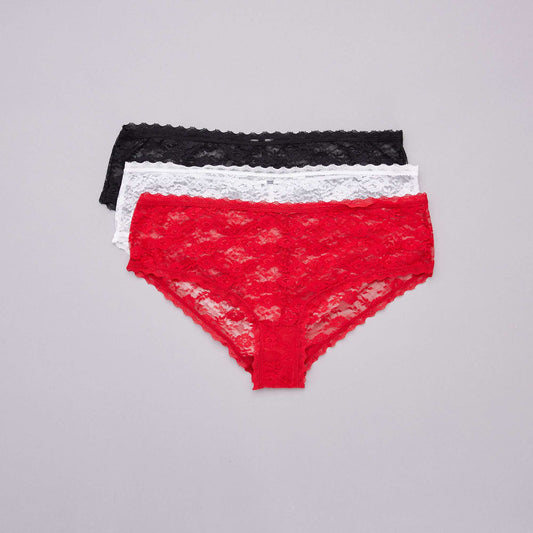Pack of 3 lace boy shorts RED