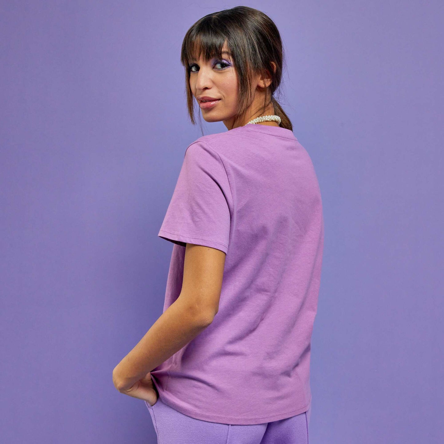 Plain jersey T-shirt iris pink