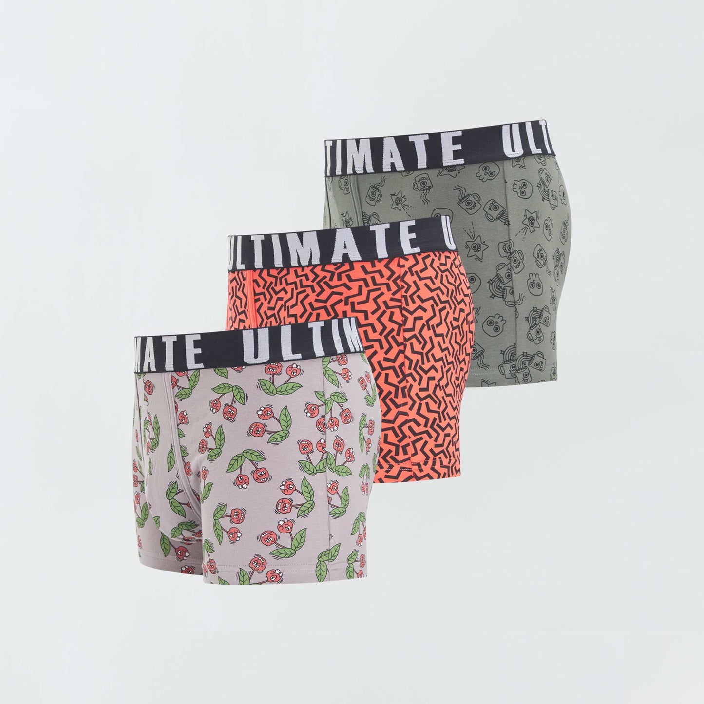 Pack of 3 patterned boxer shorts CHERRY