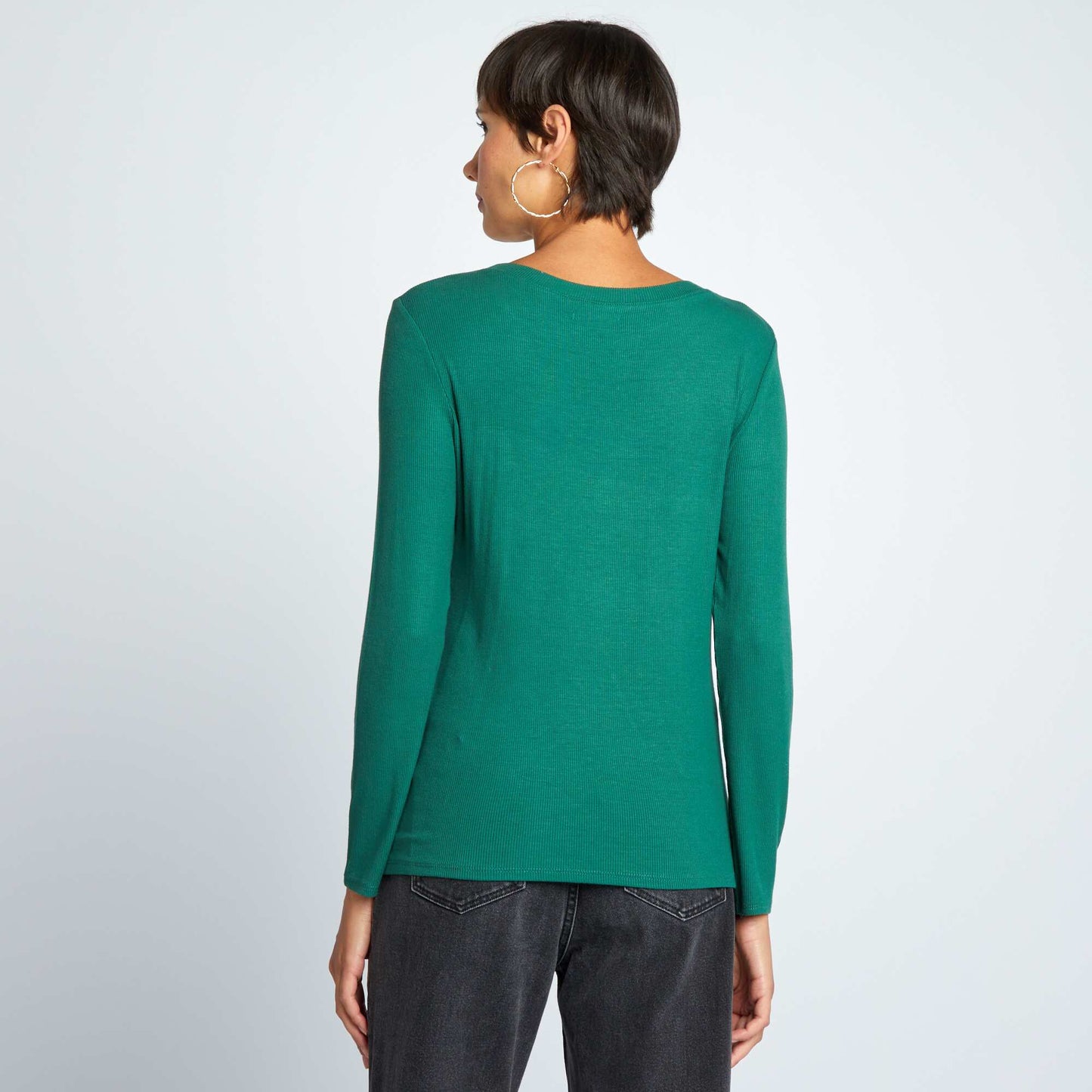 Stretch ribbed knit T-shirt Green