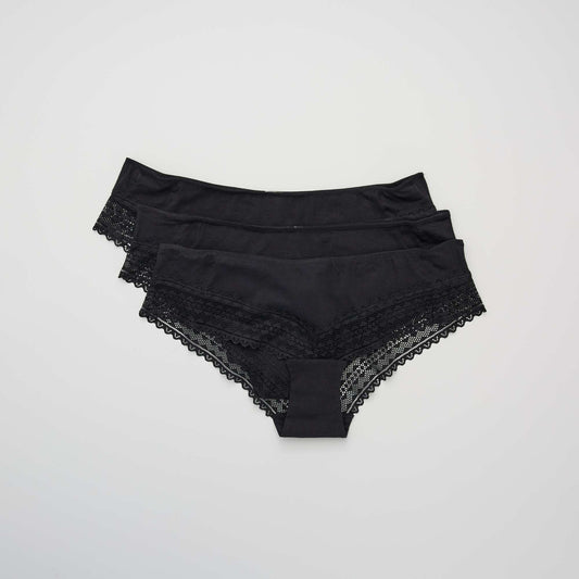 Pack of 3 cotton and lace boy shorts BLACK