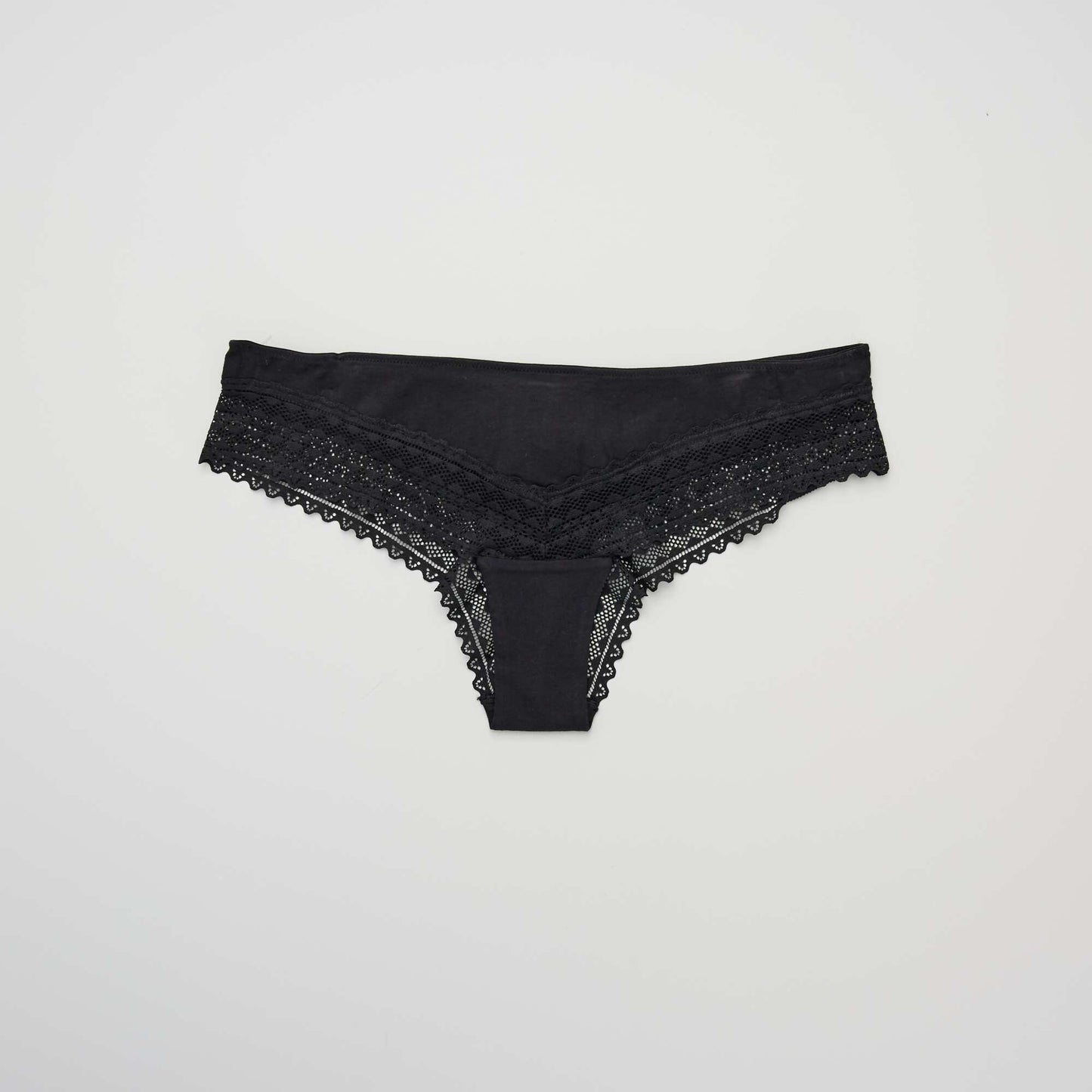 Pack of 3 cotton and lace tanga briefs BLACK