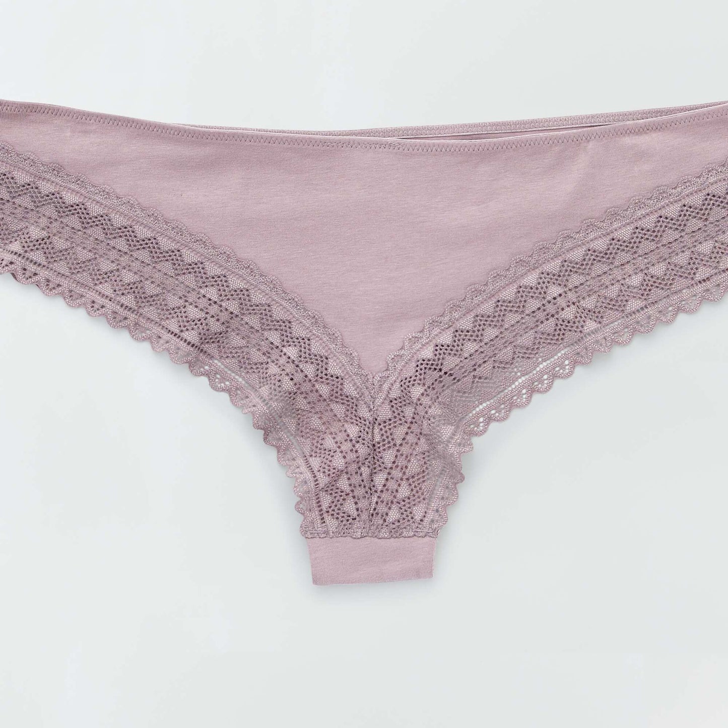 Pack of 3 cotton and lace tanga briefs grey pink