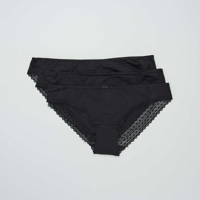 عبوة من 3 سراويل داخلية من القطن والدانتيل أسود