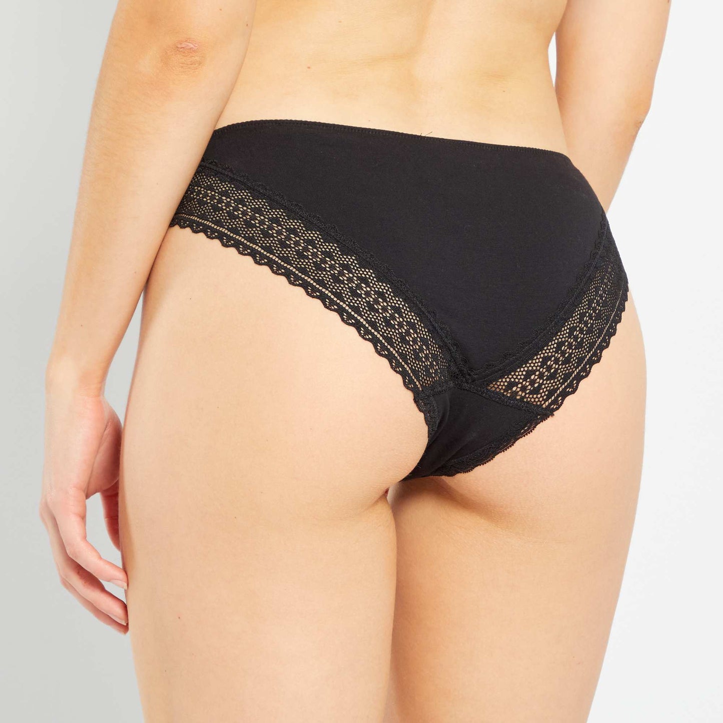Pack of 3 cotton and lace briefs BLACK