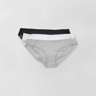 عبوة من 3 سراويل داخلية من القطن والدانتيل أبيض