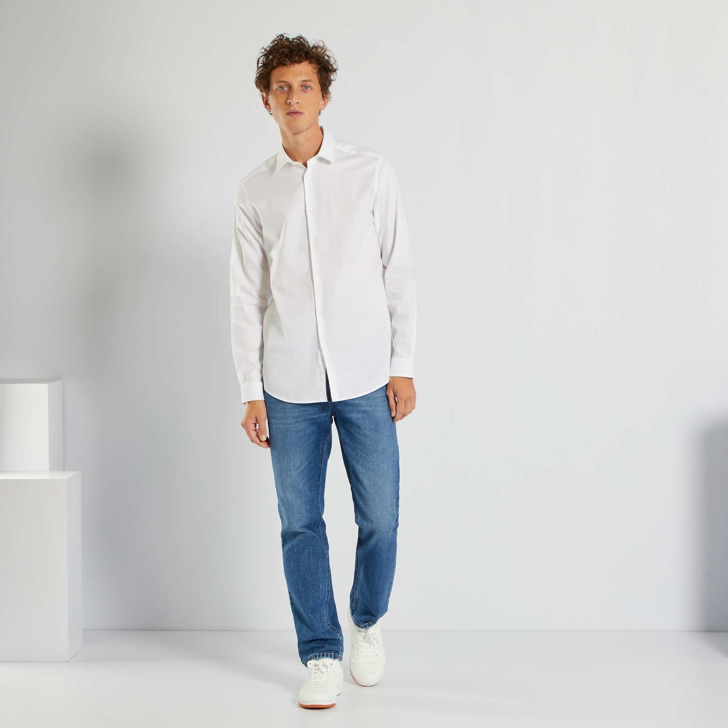 Block colour straight-cut shirt White