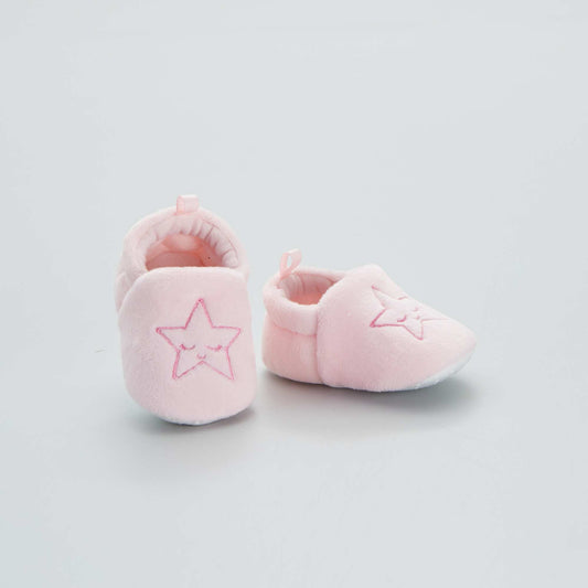Embroidered baby booties - star pink