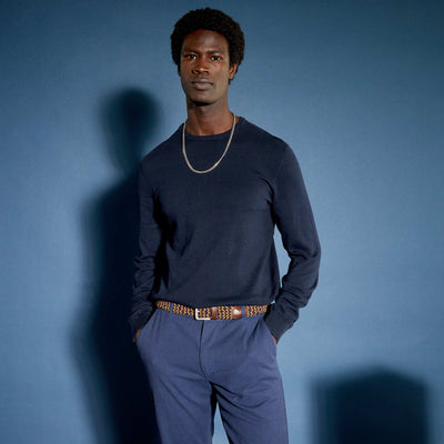 سترة بياقة مستديرة زرقاء