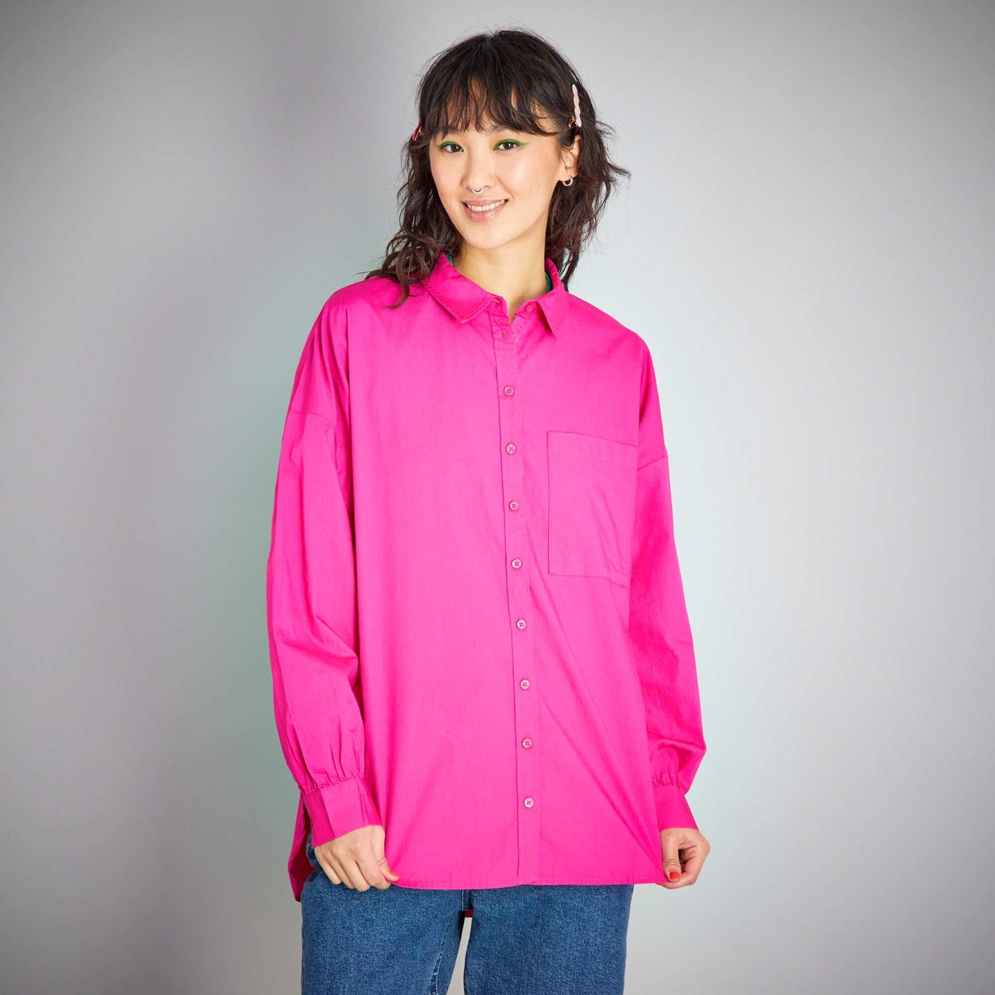 Plain poplin shirt blackcurrant pink