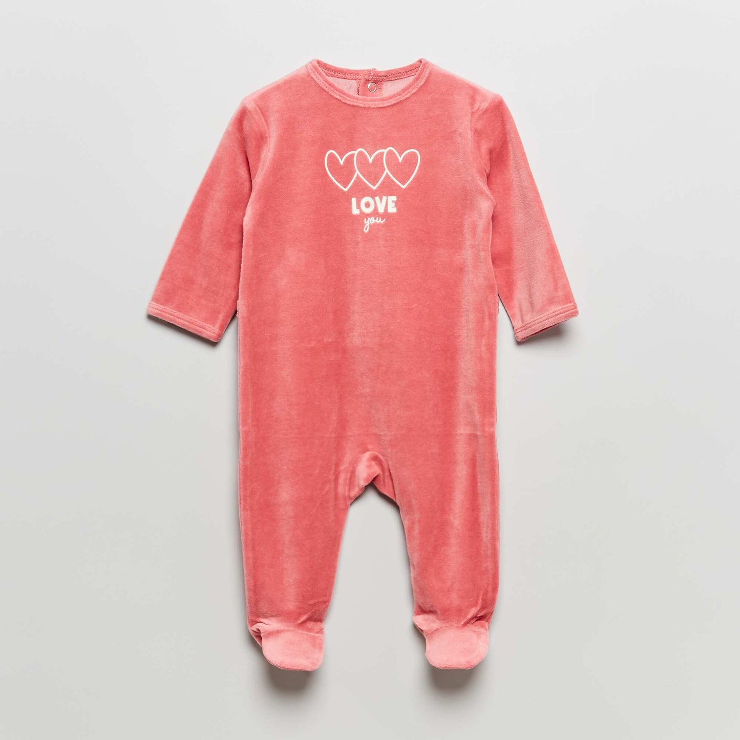 Velour sleepsuit with printed lettering PINK