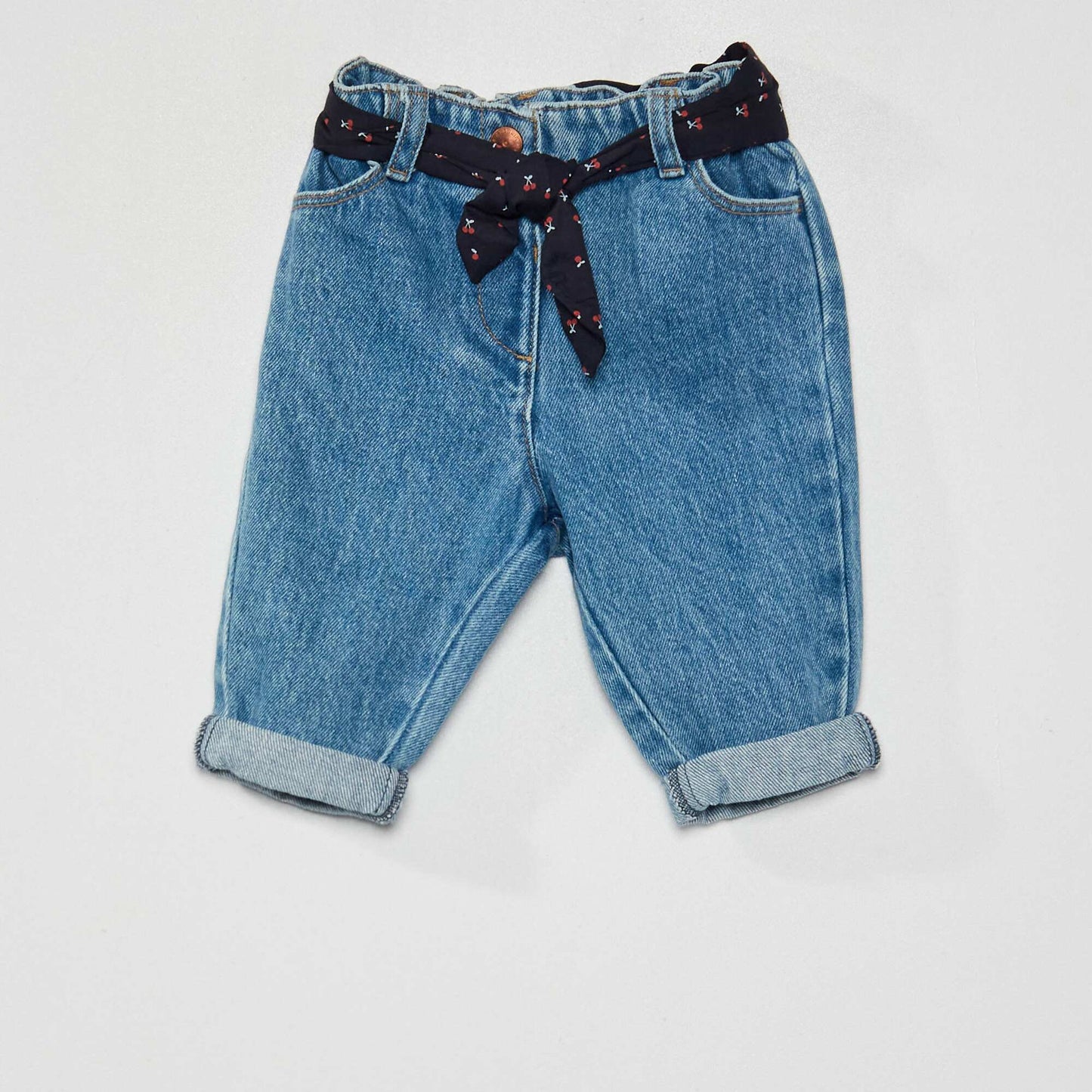 Paper bag jeans with fabric belt BLUE