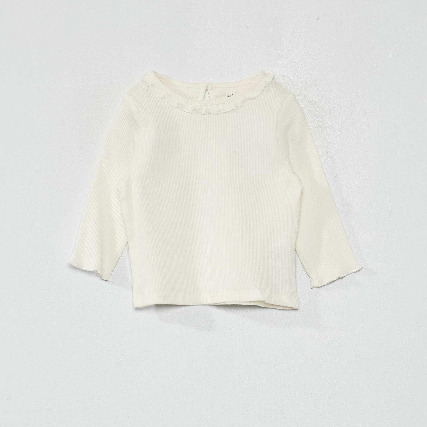 Ribbed knit T-shirt with ruffled collar snow white