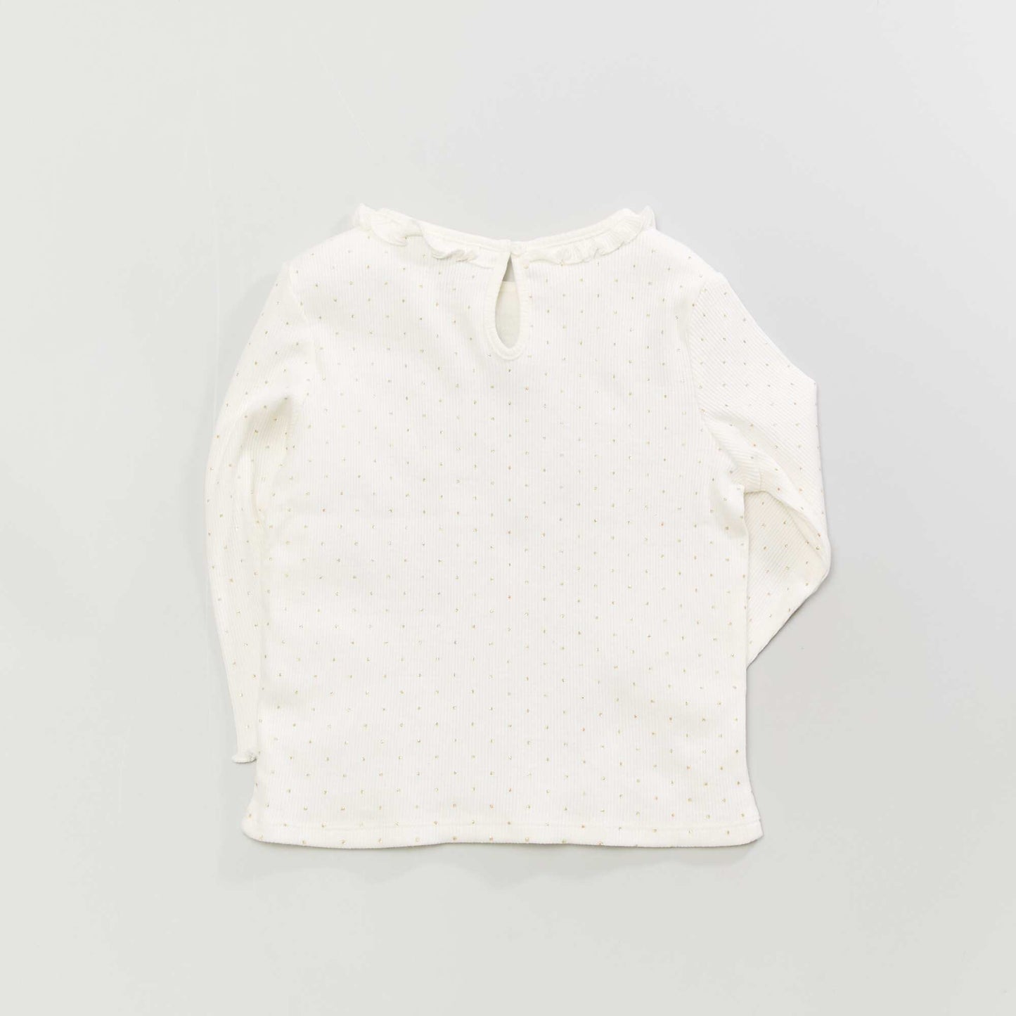Ribbed knit T-shirt with ruffled collar WHITE