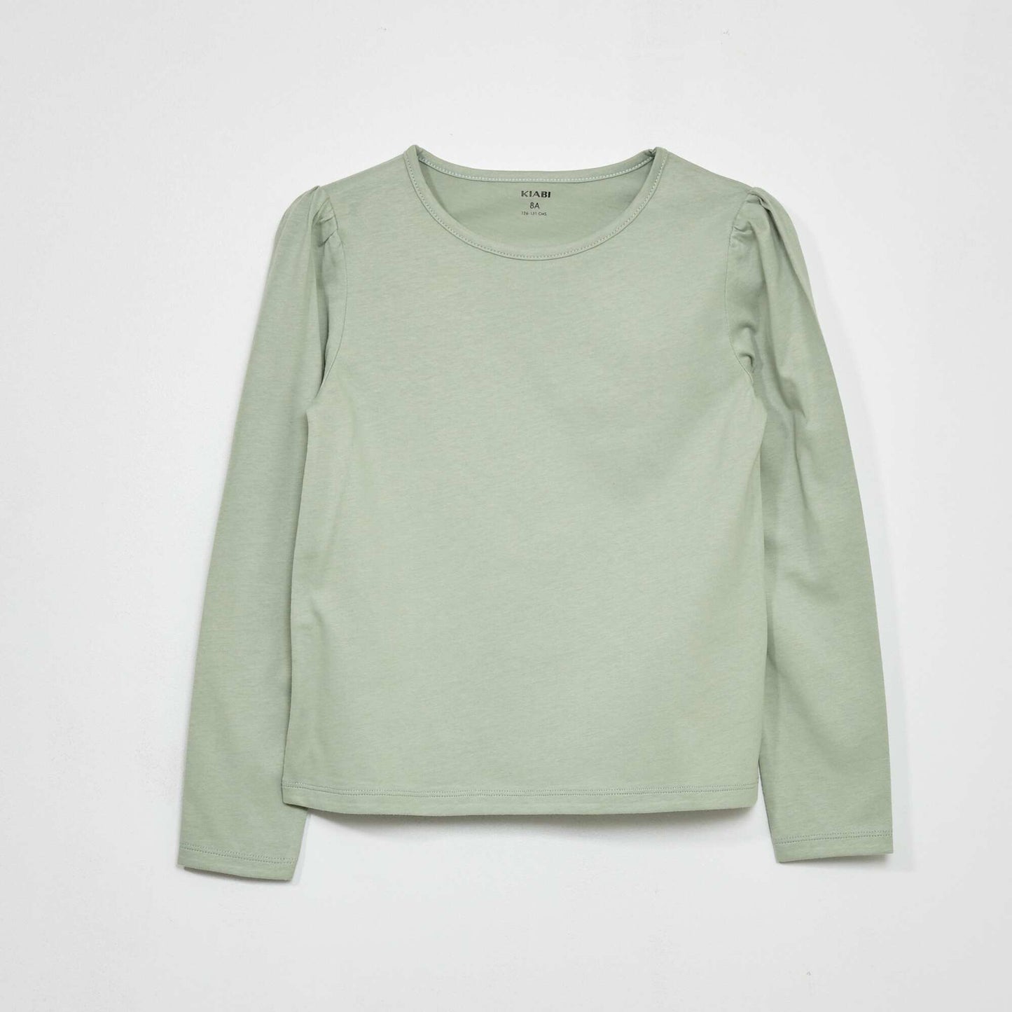 Round-neck T-shirt with gathered shoulders grey green