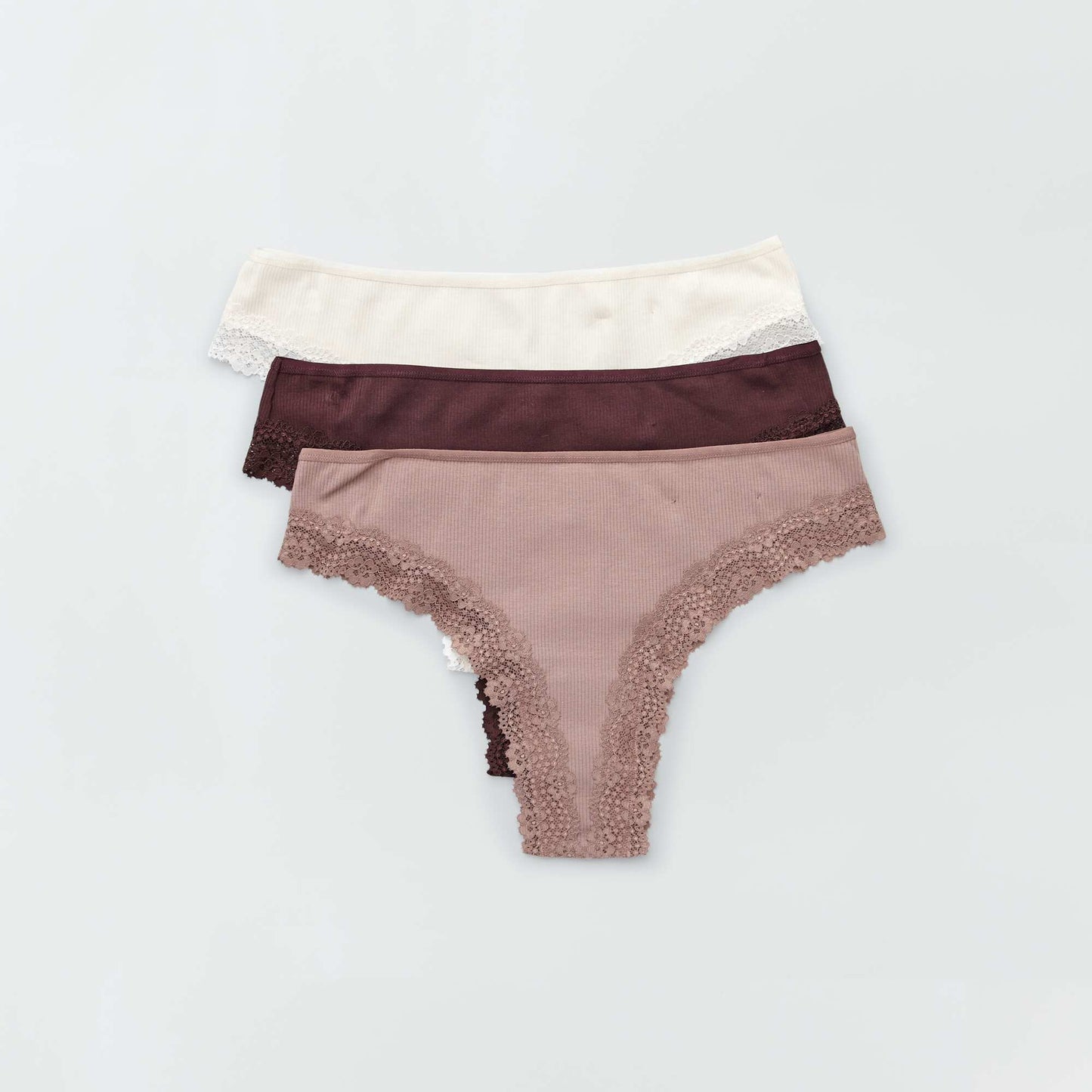 Pack of 3 ribbed knit tanga briefs prune browns