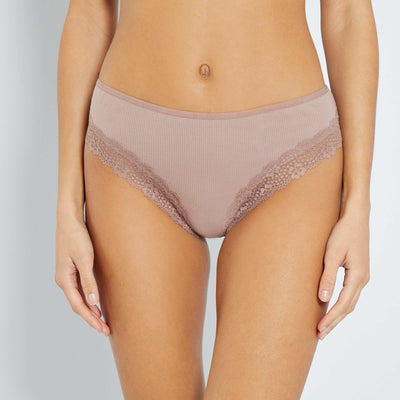 Pack of 3 ribbed knit tanga briefs prune browns