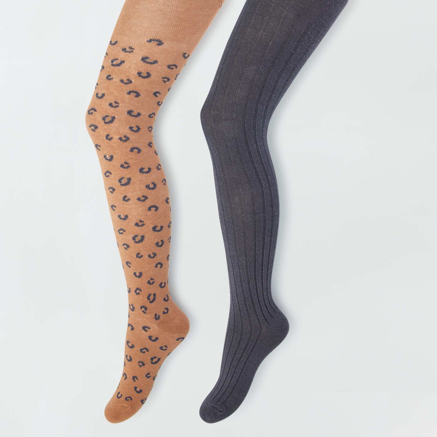 Warm tights with stylish print - Pack of 2 BROWN