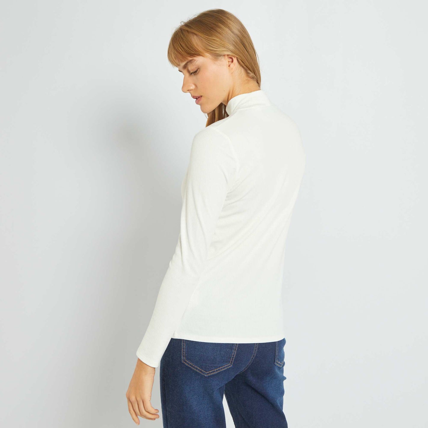 Ribbed knit T-shirt with crew neck snow white