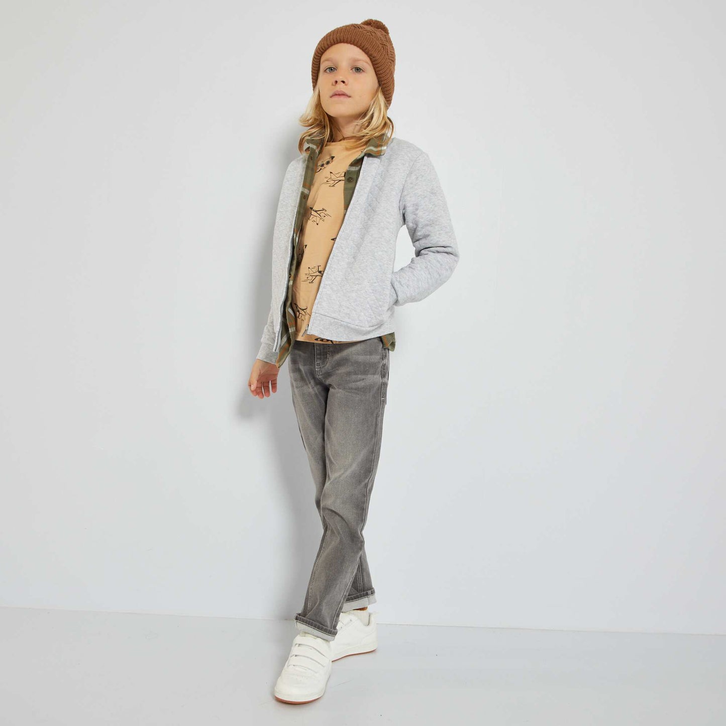 قميص جيرسيه بسحاب سويت شيرت رمادي