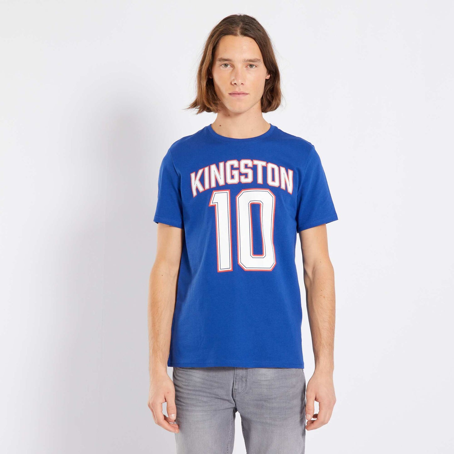 Jersey knit T-shirt with print BLUE