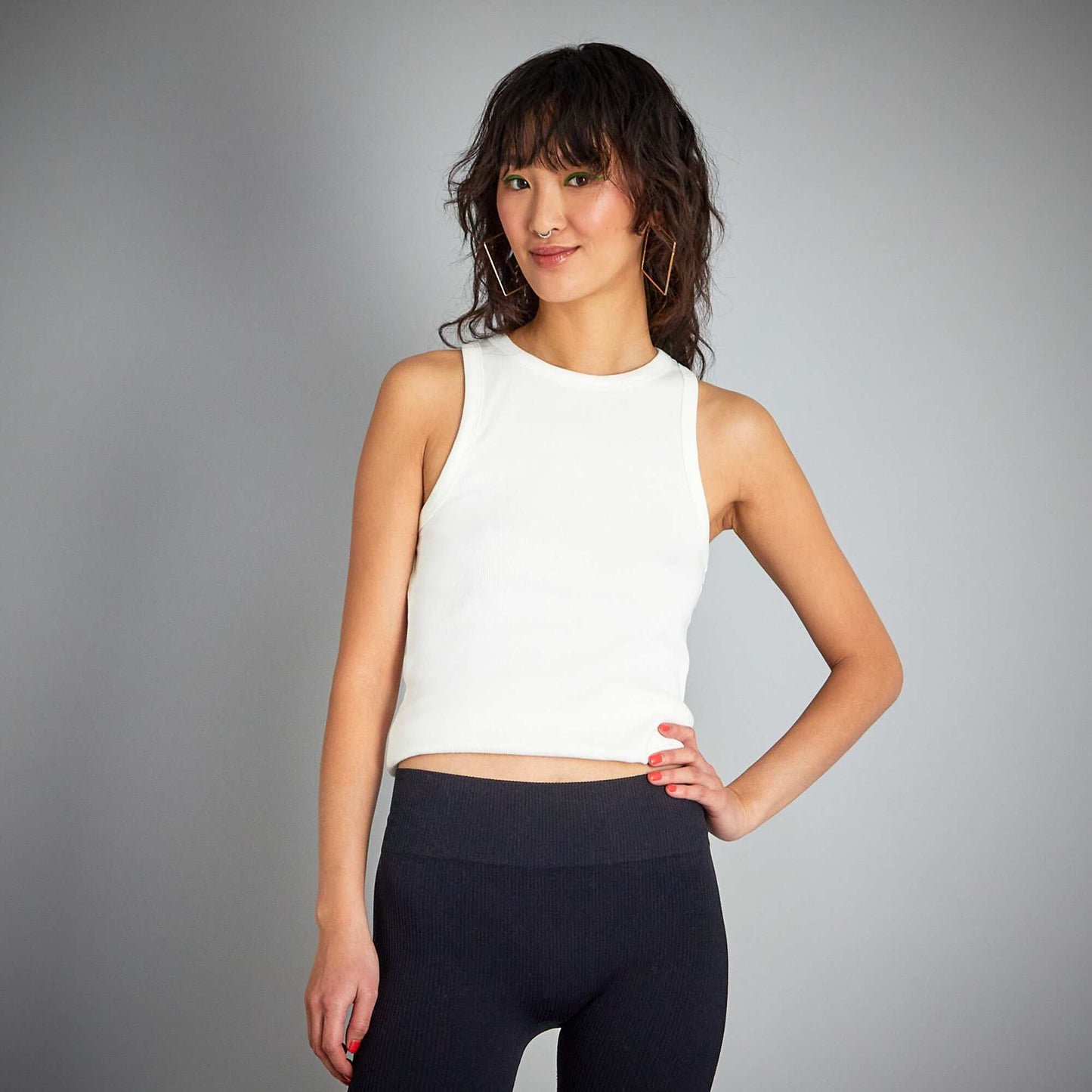 Plain ribbed knit vest top snow white