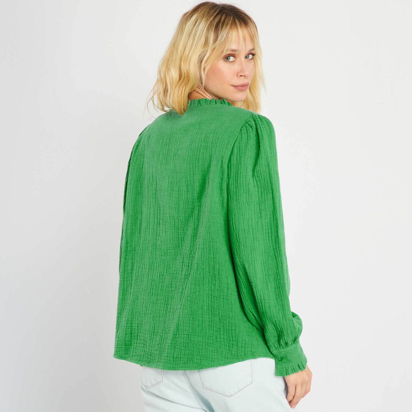Waffle knit blouse green