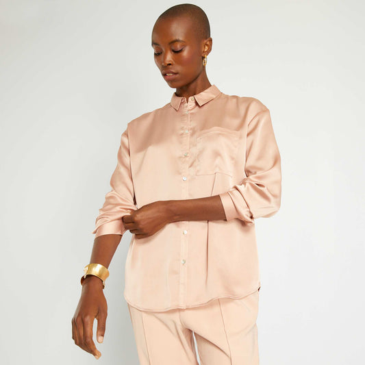 Long satin-effect shirt PINK