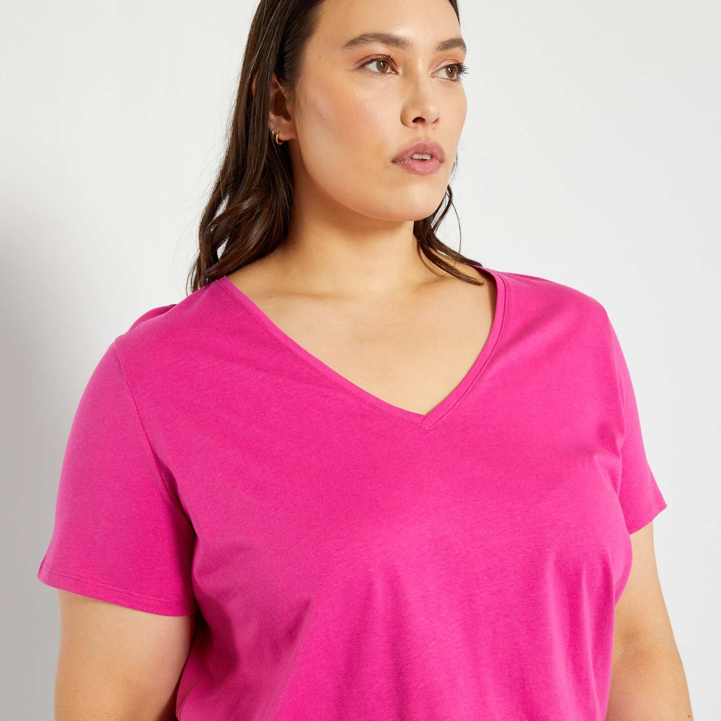V-neck jersey T-shirt blackcurrant pink