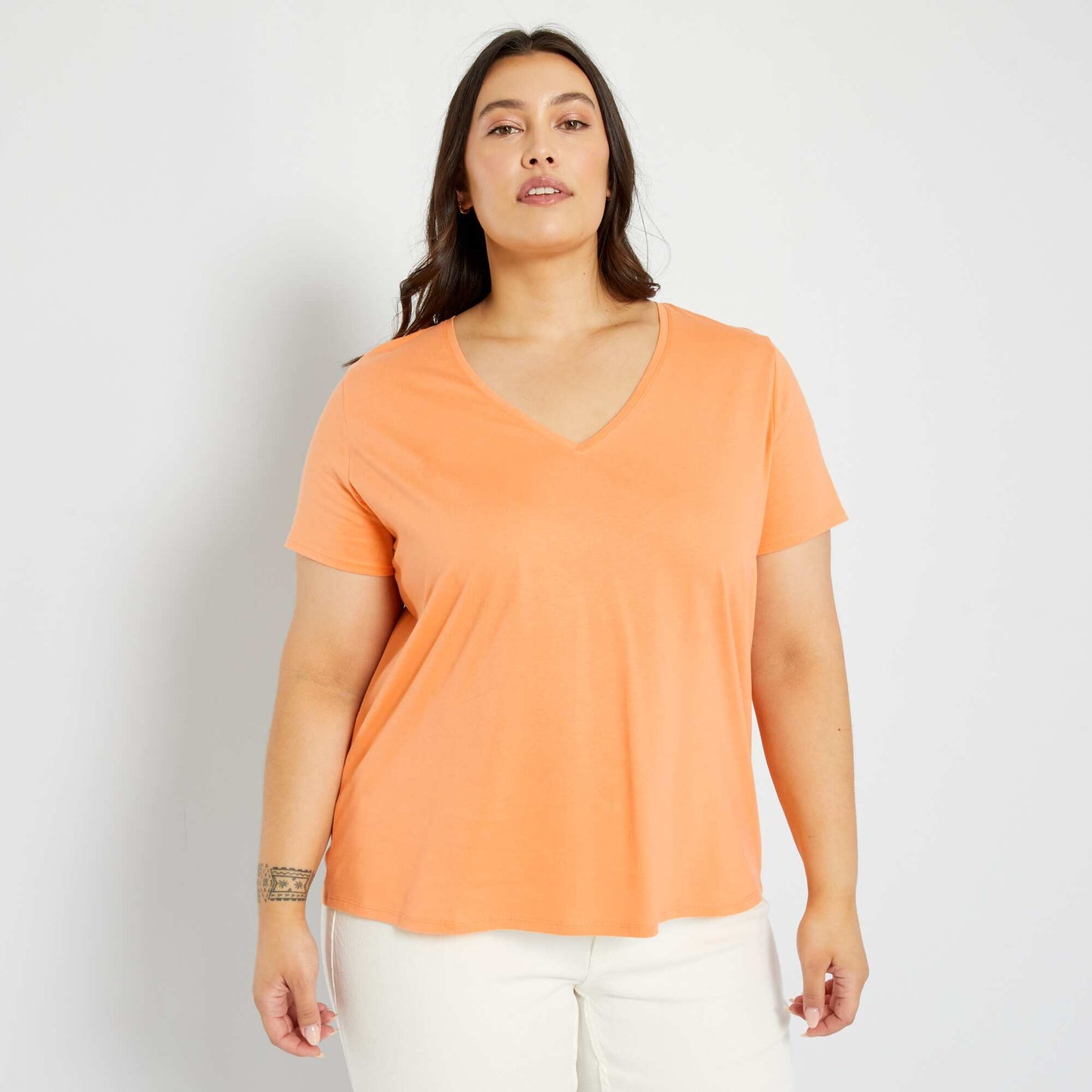 V-neck jersey T-shirt apricot