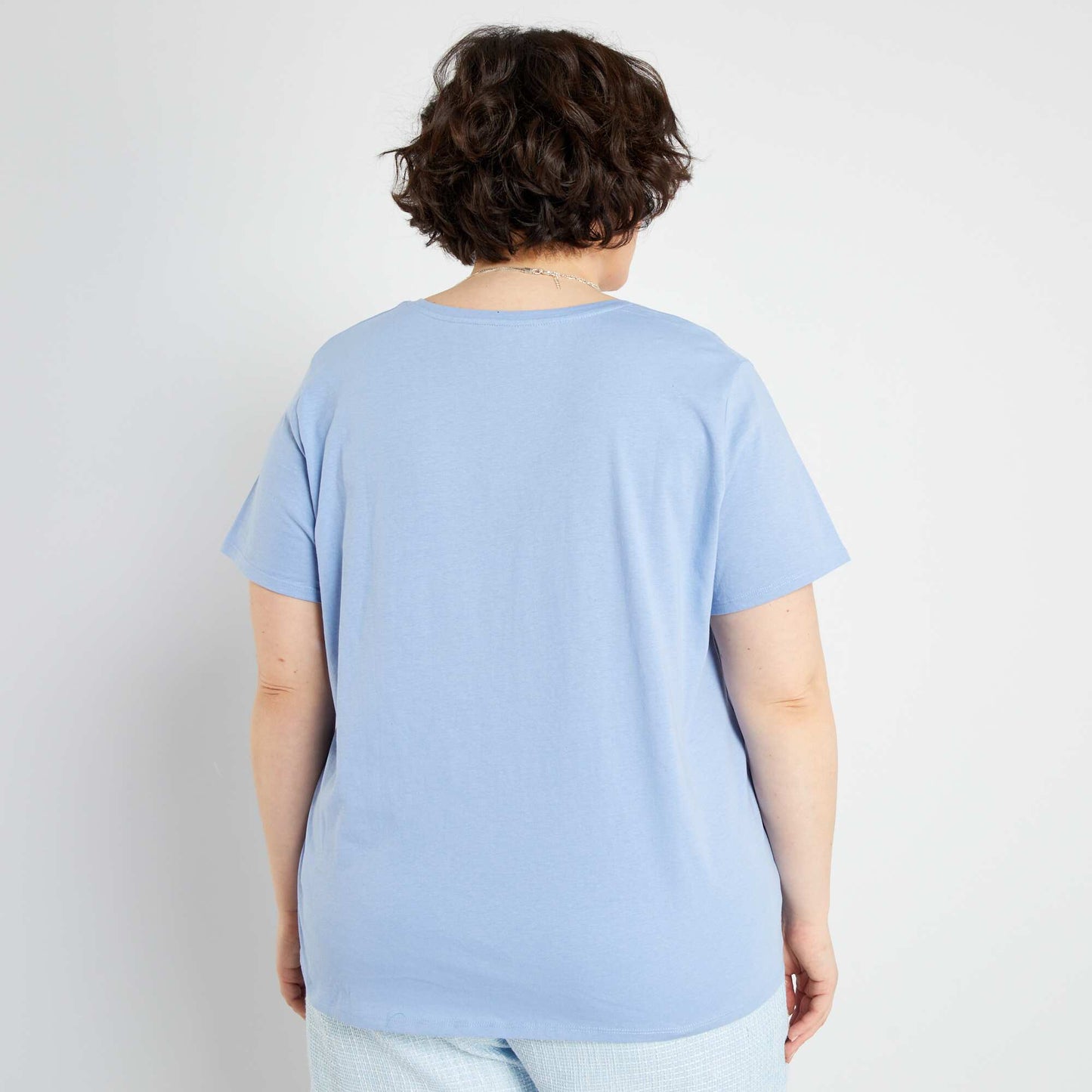 V-neck jersey T-shirt BLUE