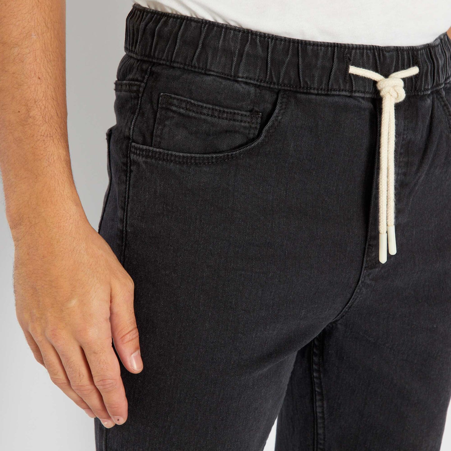 Jogger-style jeans with elasticated waist GREY