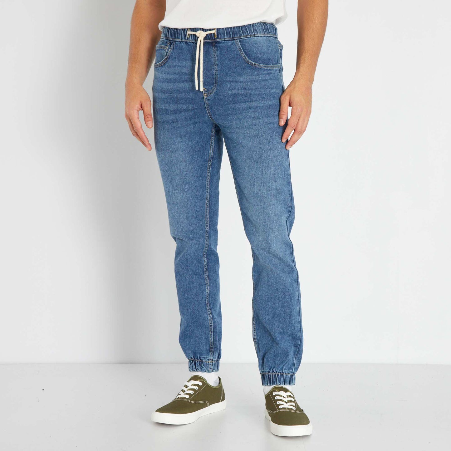 Jogger-style jeans with elasticated waist BLUE