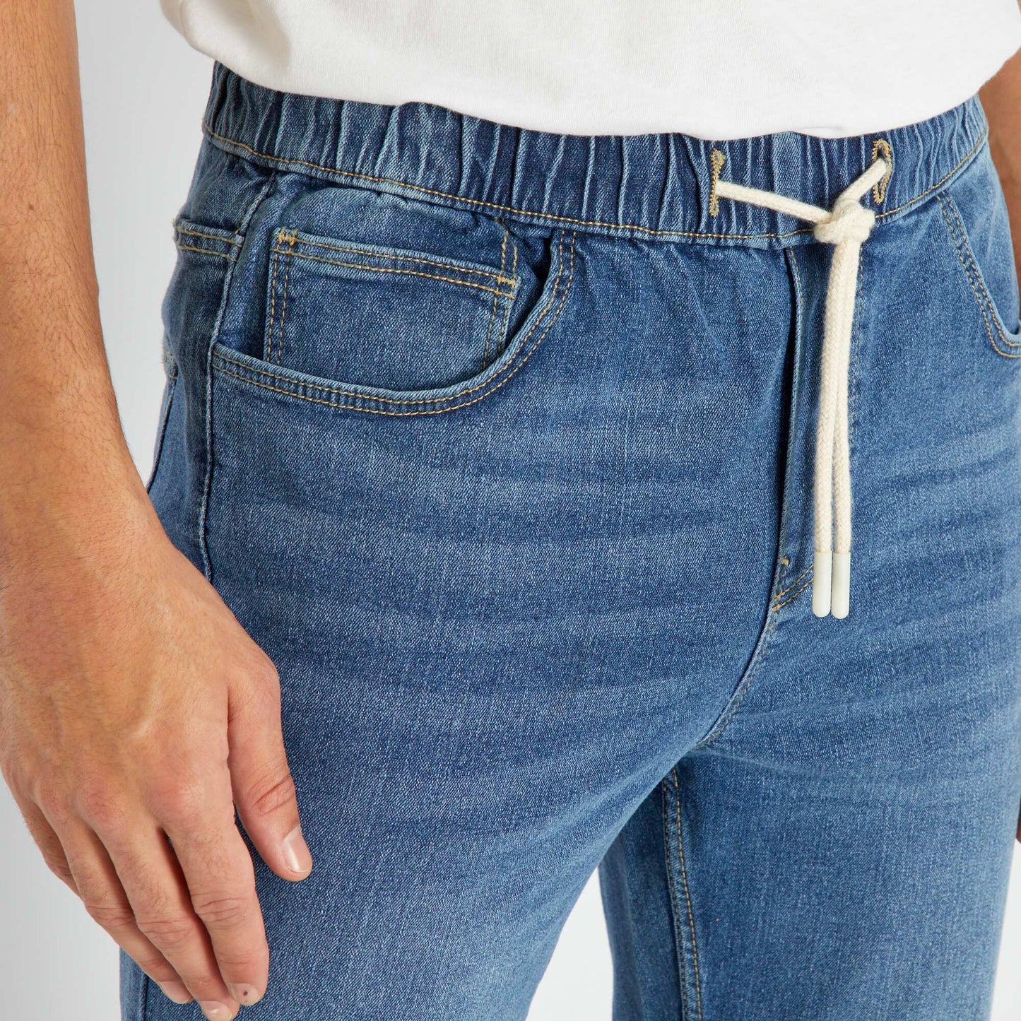 Jogger-style jeans with elasticated waist BLUE