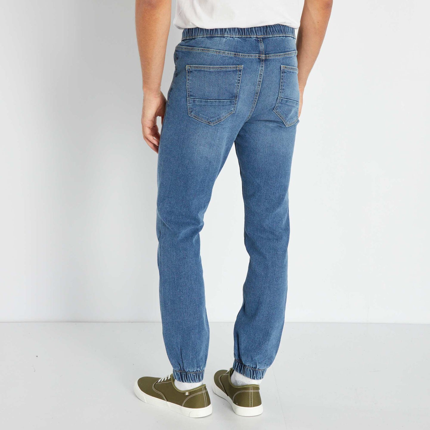 Jogger-style jeans with elasticated waist BLUE