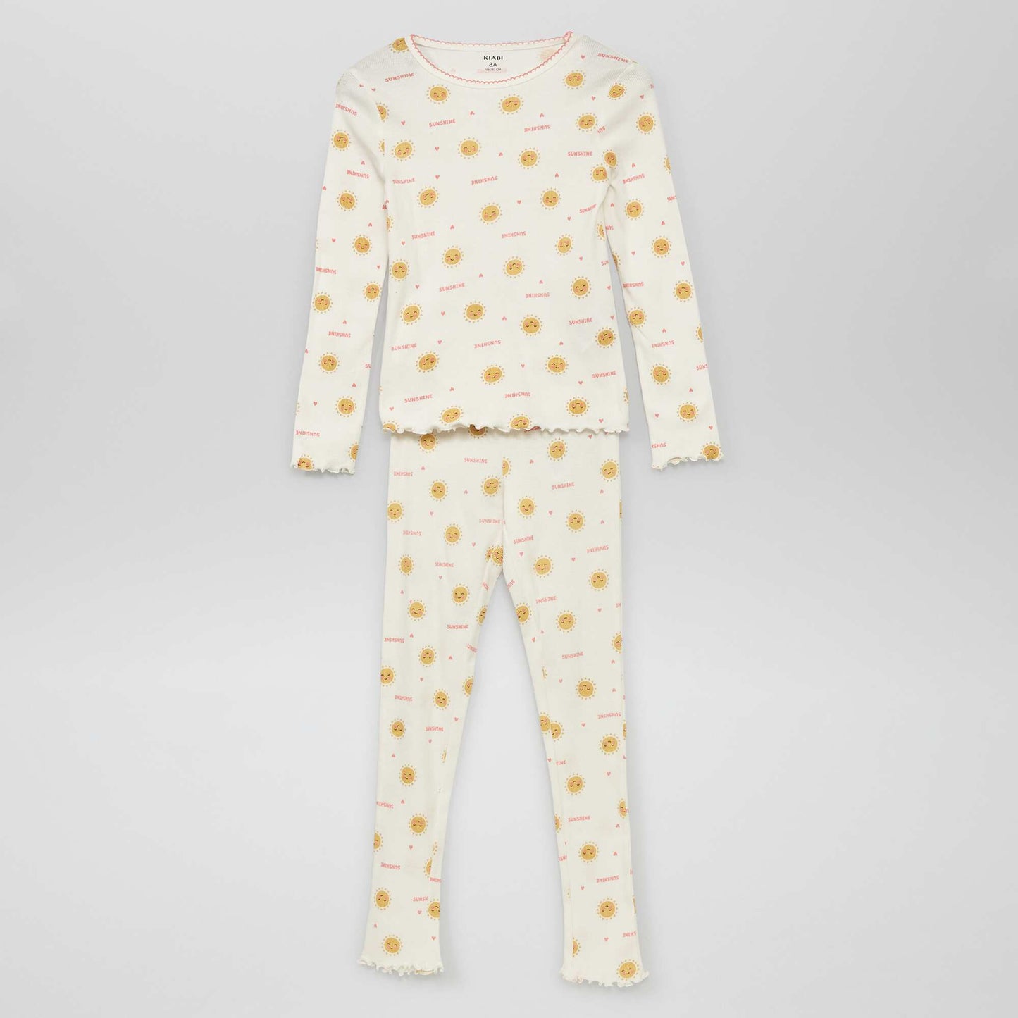 Long ribbed knit pyjamas - Two-piece set WHITE