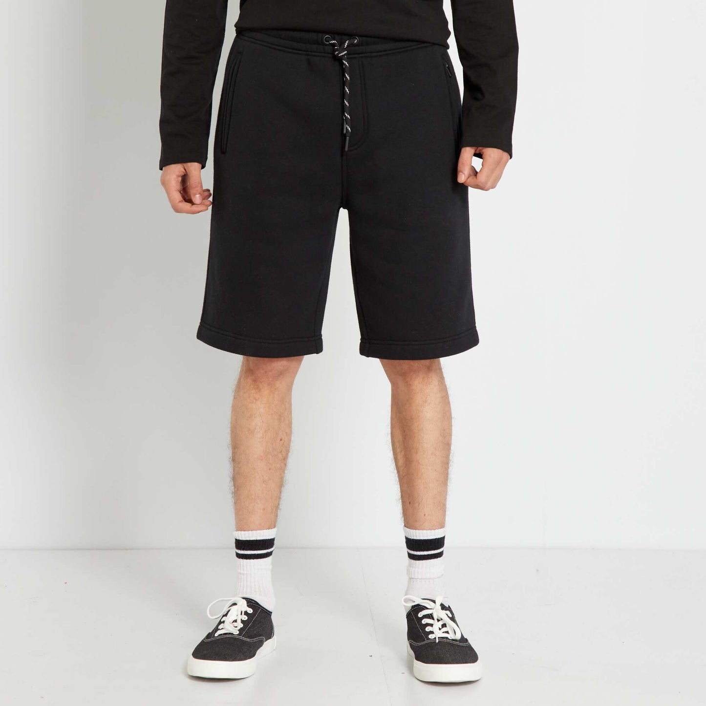 Sweatshirt fabric Bermuda shorts with zipped pockets BLACK