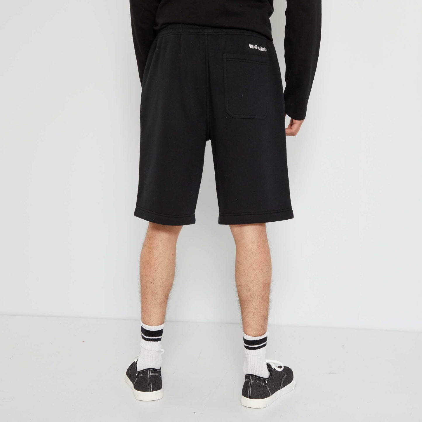 Sweatshirt fabric Bermuda shorts with zipped pockets BLACK