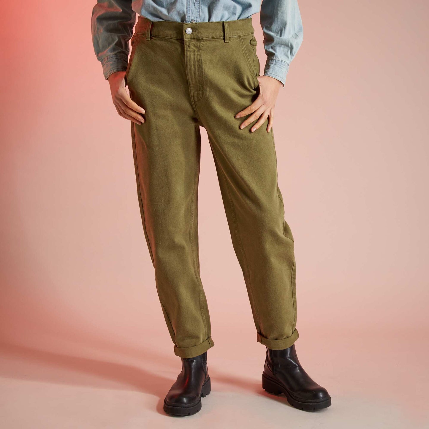 High-waist mom jeans GREEN