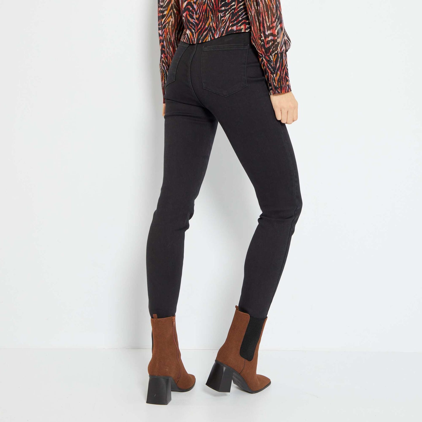 High-waisted stretch jeggings BLACK