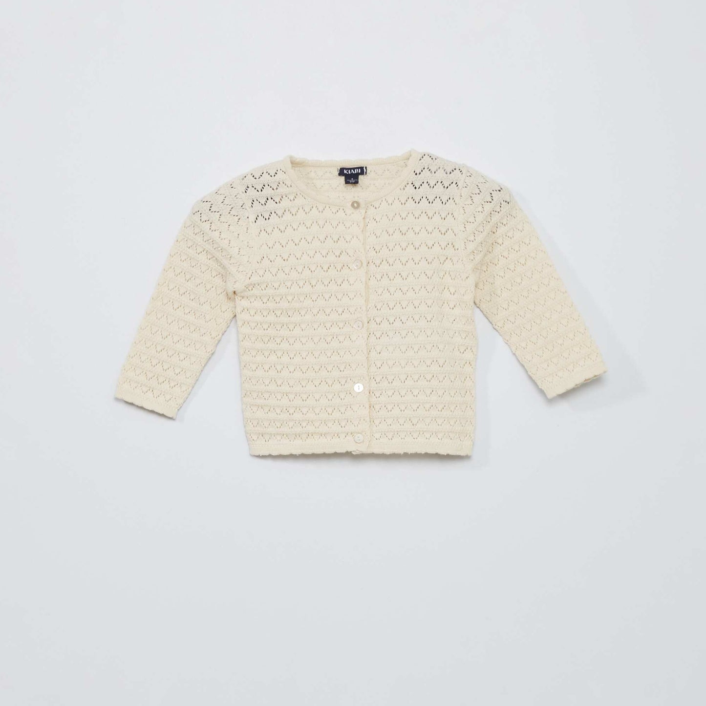 Plain openwork knit cardigan WHITE