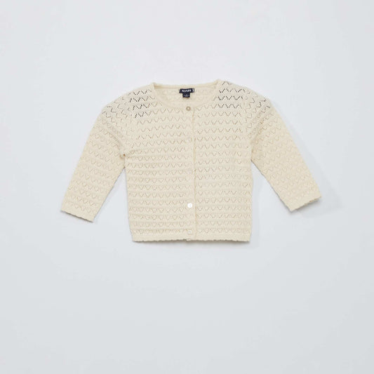 Plain openwork knit cardigan WHITE