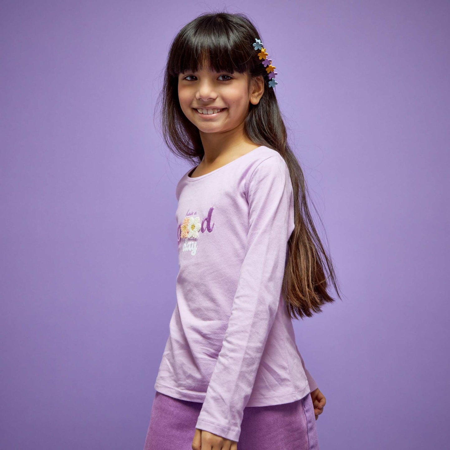 Long-sleeved T-shirt with decorative print PURPLE