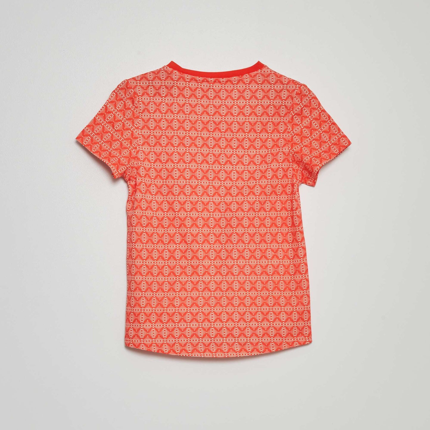 Patterned T-shirt with henley collar RED