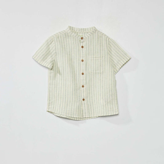Linen shirt with mandarin collar GREEN