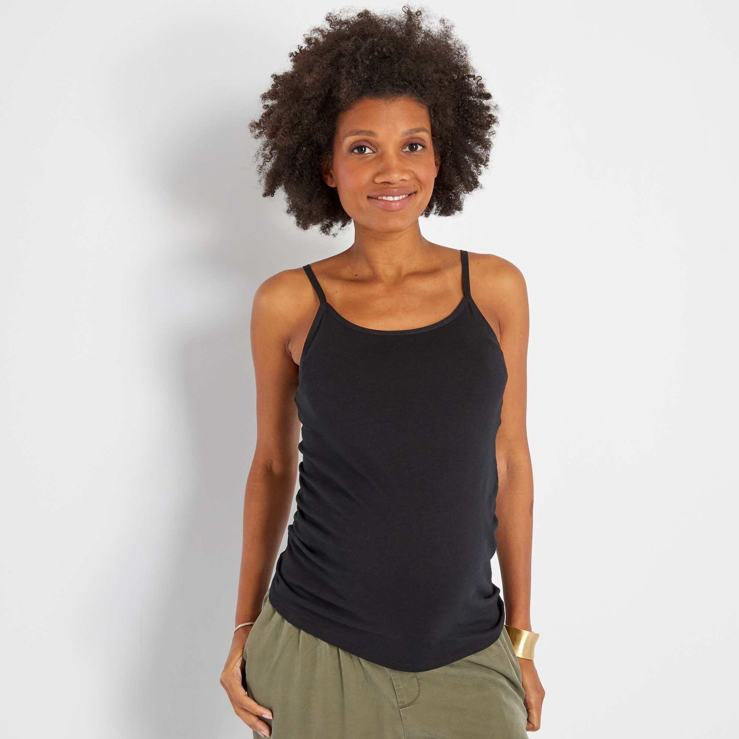 Maternity vest top with narrow adjustable straps black