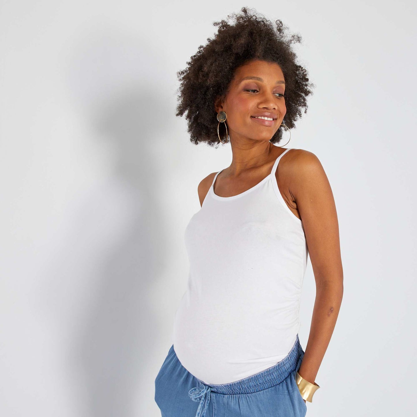 Maternity vest top with narrow adjustable straps white