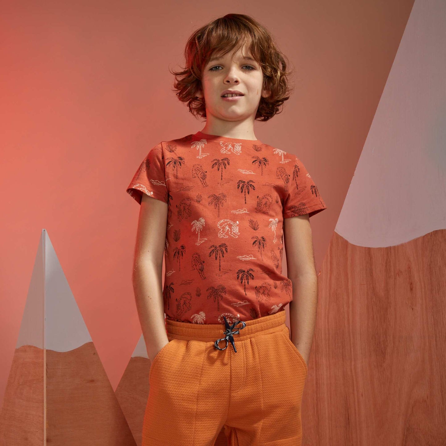 Pure cotton patterned T-shirt BROWN